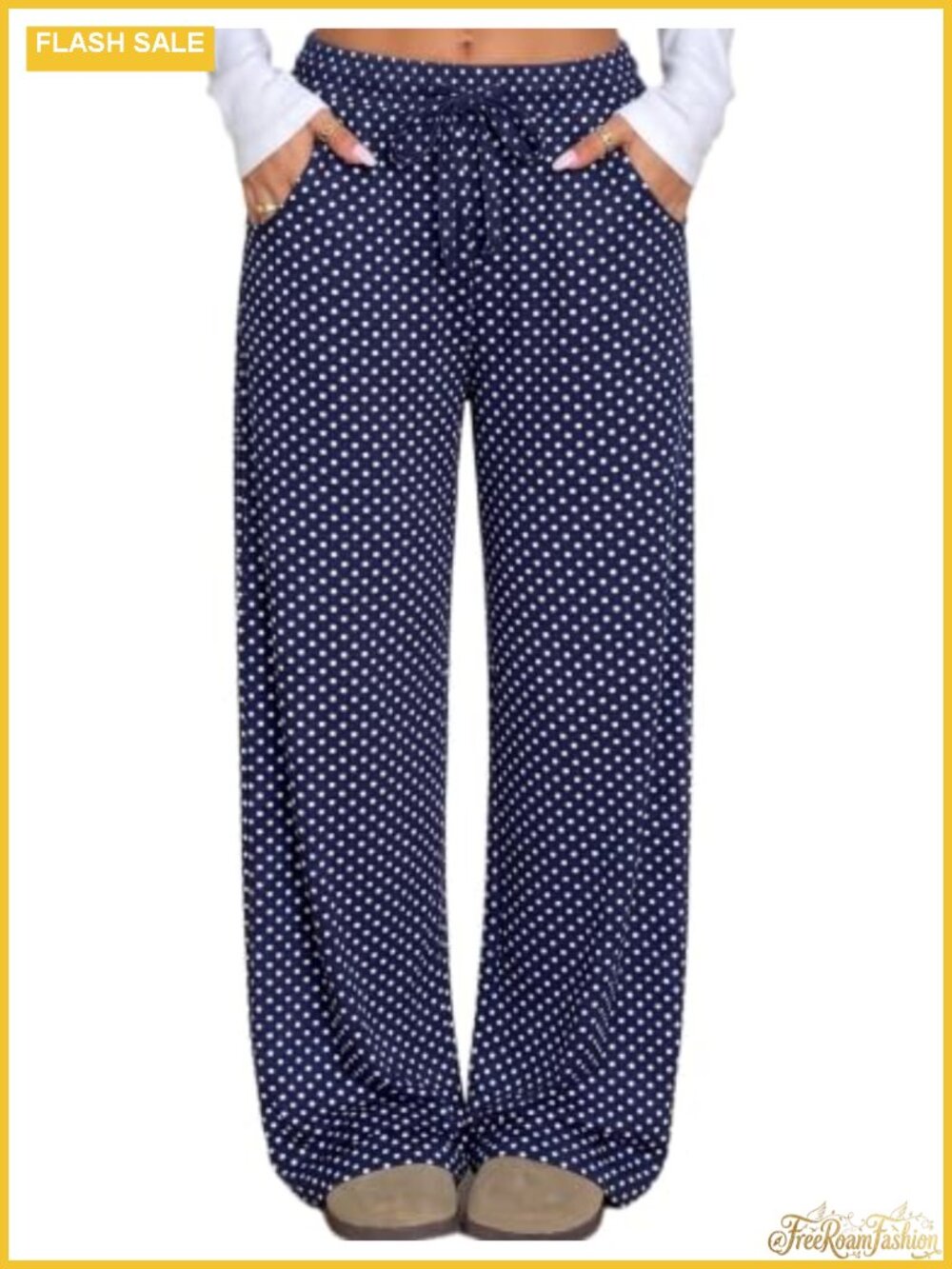 Wide Leg Palazzo Pants w Pockets Flowy High Rise Data